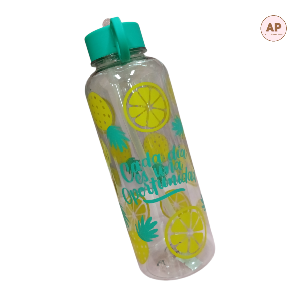 Producto - BOTELLA PLASTICA TRANSPARENTE CON FRASE