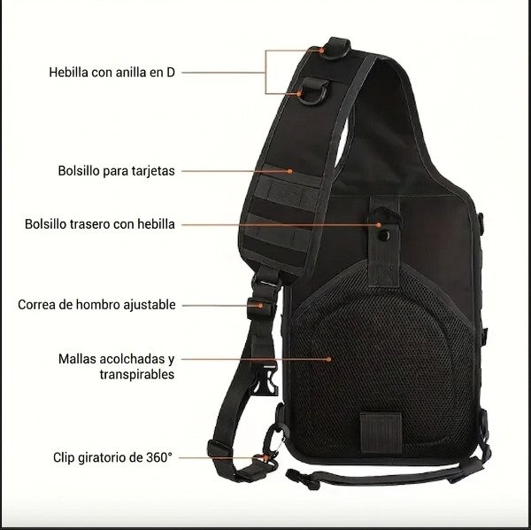 Producto - Morral Bolso Tactico Militar Pechera Negro Tela Antidesgarro 15 Litros - 2