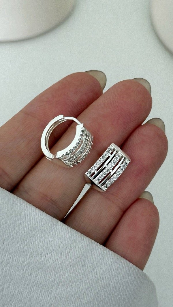 Producto - Argollas 1,4cm trible bordes ACERO BLANCO