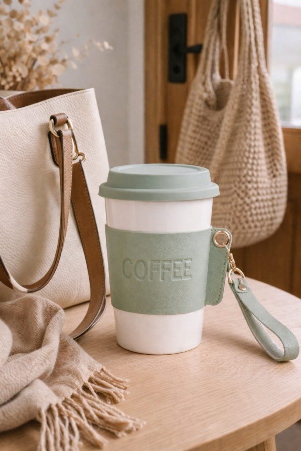 Producto - Mug térmico de cerámica con tapa y agarre
