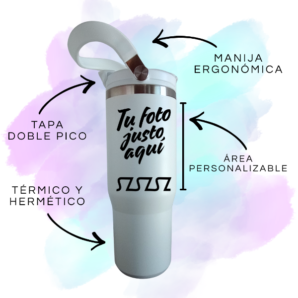 Producto - Vaso térmico doble pico de acero 900ml con manija - 1