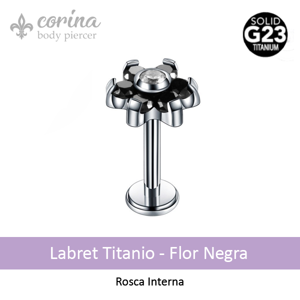 Producto - Labret Flor Cristales Negros Titanio