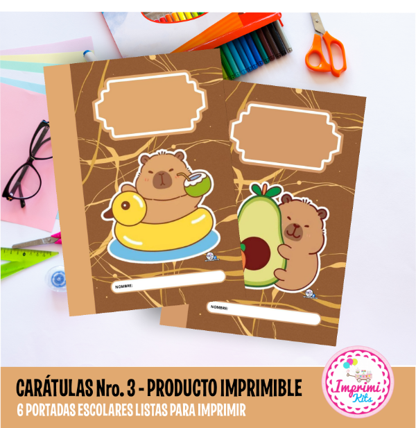 Producto - Carátulas Capibara Imprimibles Carpeta Nro. 3 Separadores Escolares 4