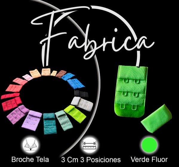 Producto - Gancho de tela Verde Fluor 3cm x 3 posiciones (por unidad)