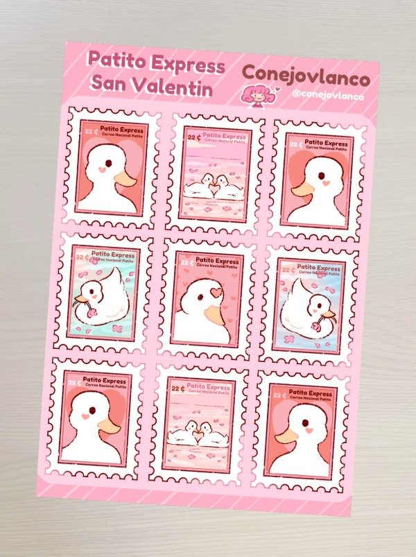 Producto - Plancha de stickers Patito Express - San Valentin