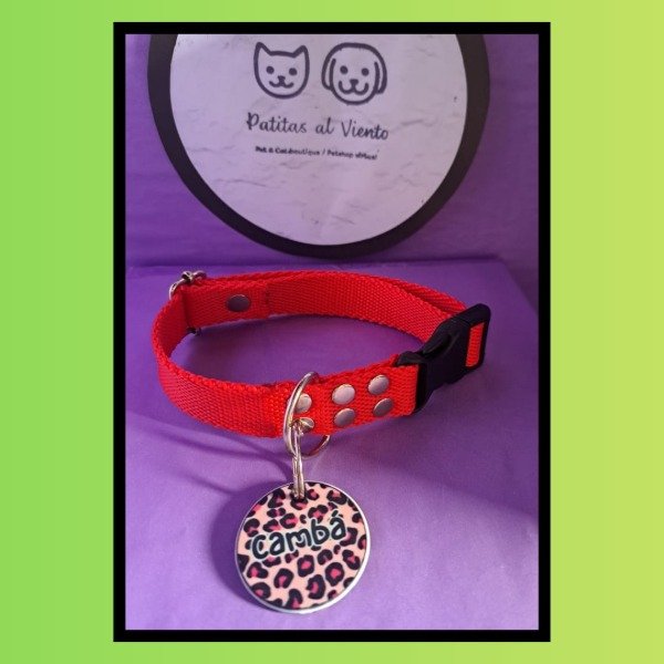 Producto - Conjunto Id. SUBLIMADO "Rueda". (Collar Regulable Liso + Chapita Id.)