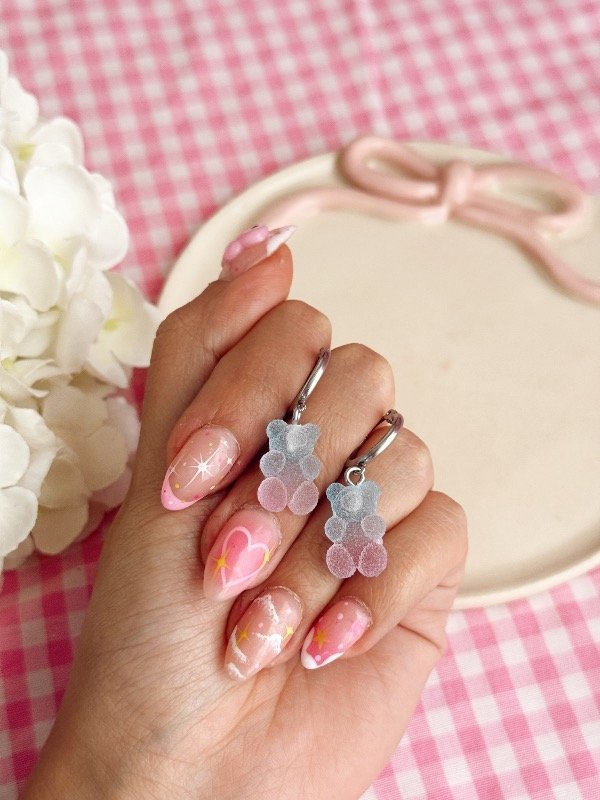 Producto - Argollitas Osito Gummy Celeste Lila
