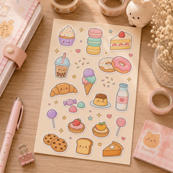 Producto - Plancha de stickers Comiditas Kawaii