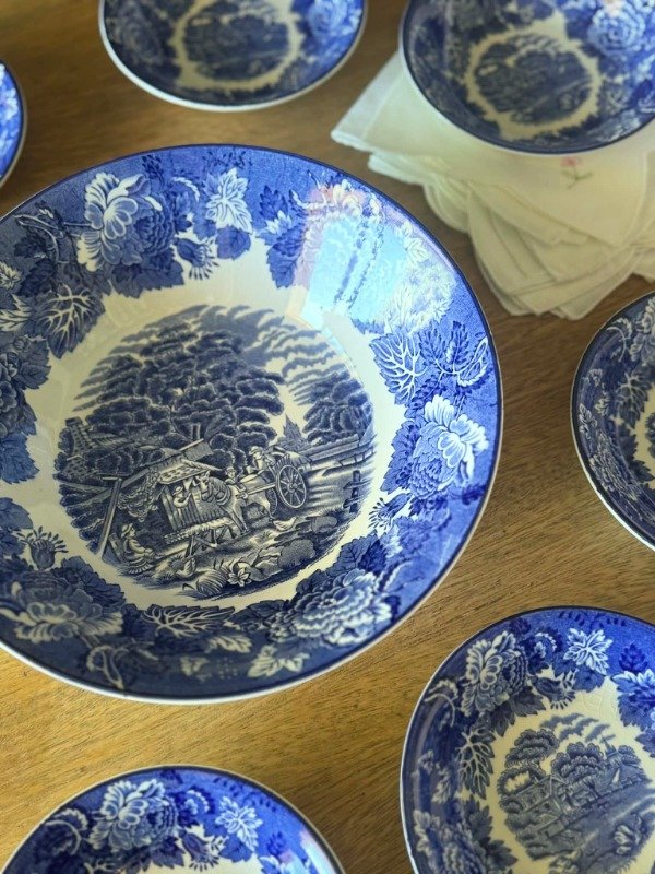 Producto - Ensaladera y 6 compoteras de loza inglesa Enoch Woods