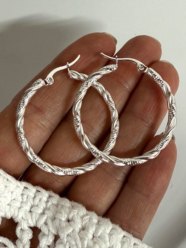 Producto - AB1620 Aros argollas labradas acero blanco 3,5 cm