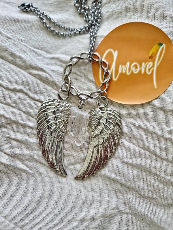 Producto - Collar Cápsula LUZ Alas y Cuarzo Cristal