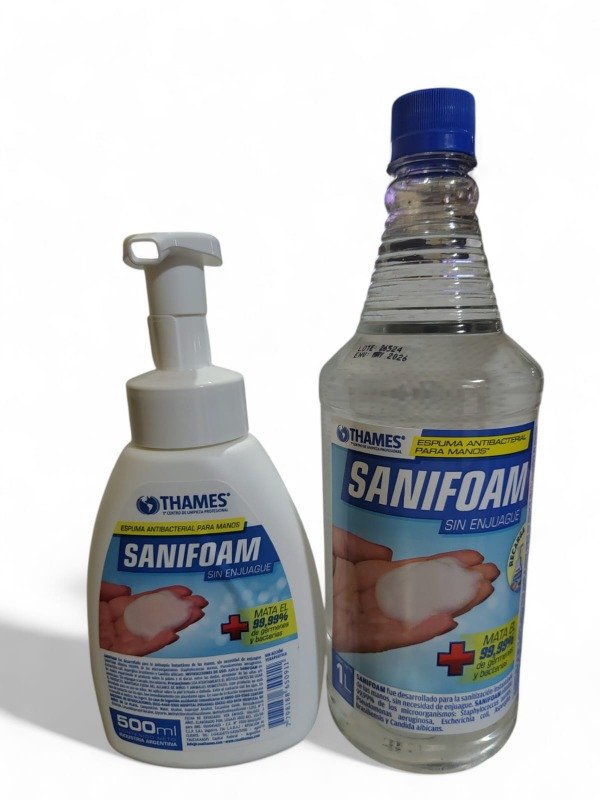 Producto - Pack Sanitizante de Manos Sanifoam Dosificador + Repuesto 1 L (Neutro)