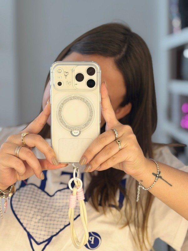 Producto - Case con aro magsafe soporte glitter y correa de regalo