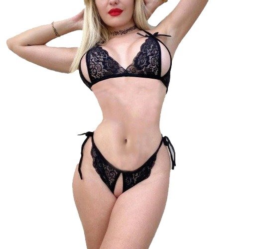 Producto - Conjunto Lenceria Sexy De Encaje Corpiño y Tanga Abierto - 0