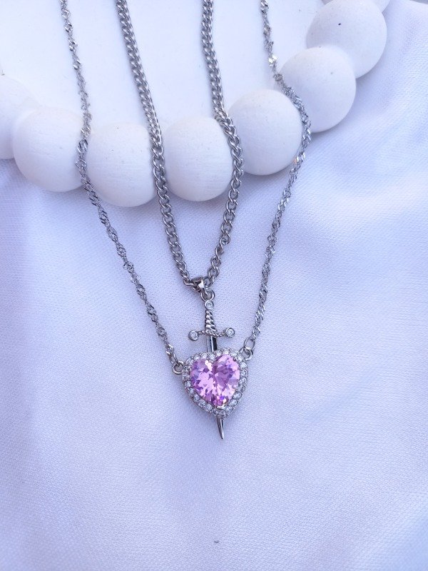 Producto - cadenitas corazón y daga versión 2 (rosa)