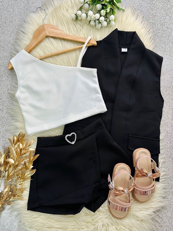 Producto - TRÍO CORAZÓN NEGRO (BLAZER + TOP + SHORT POLLERA)