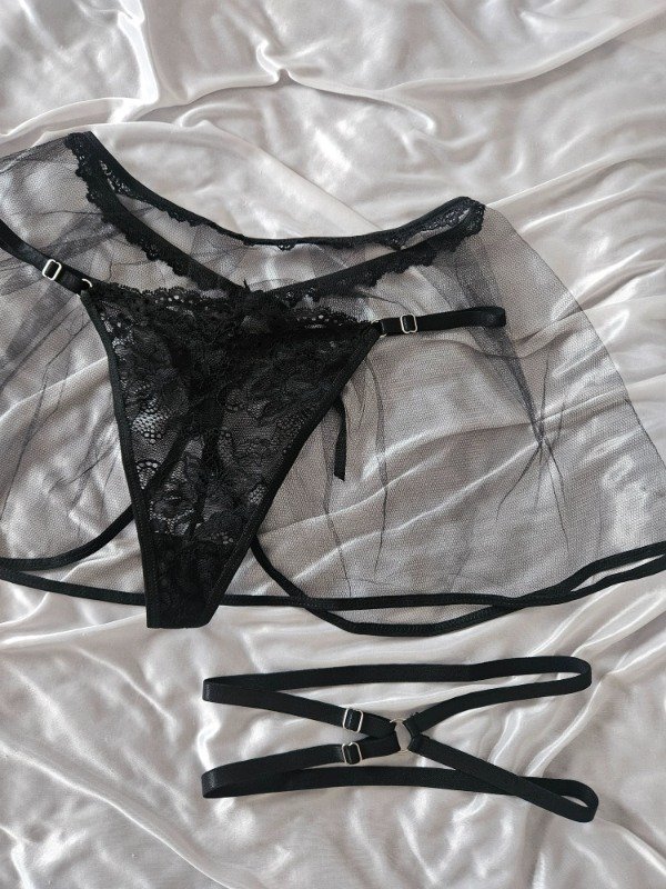 Producto - SET EROTICO NEGRO (A31 B)  POLLERITA + TANGA+ LIGUERO