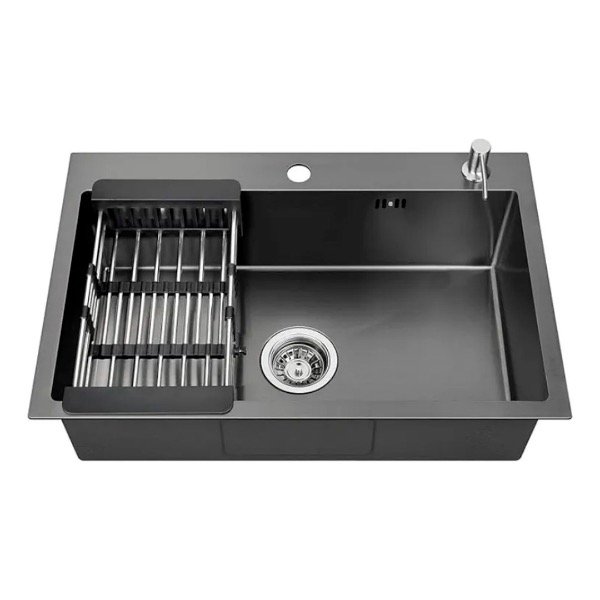 Producto - Bacha cocina 70 x 45 lujo negra con accesorios - 0