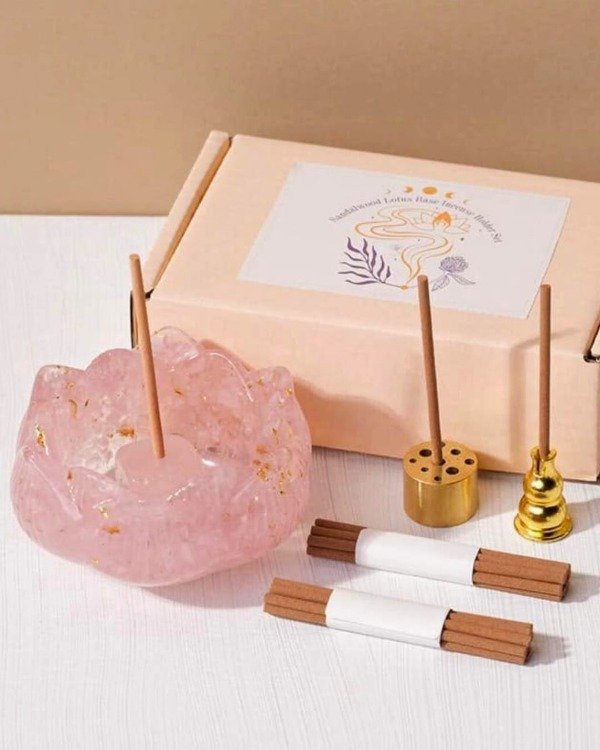 Producto - PORTA SAHUMERIO FLOR DE LOTO RESINA Y PIEDRAS NATURALES