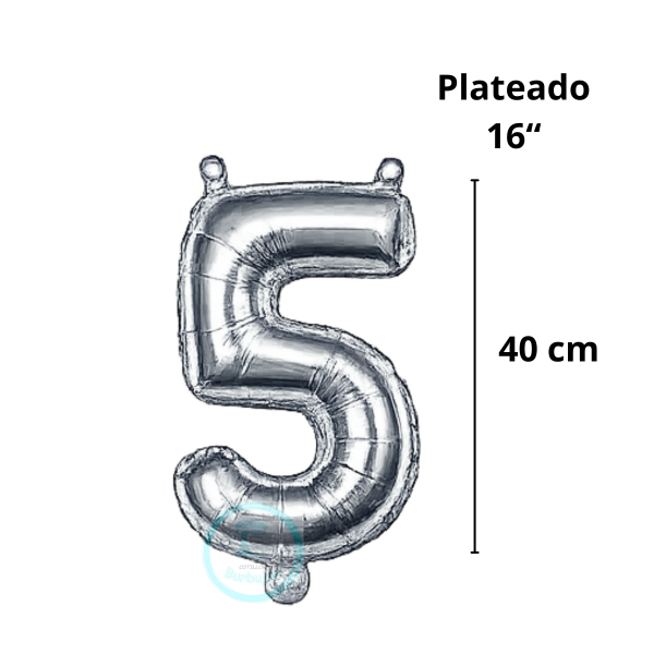 Producto - Globo N. 5 Metalizado 16" (40 cm) PLATEADO x1