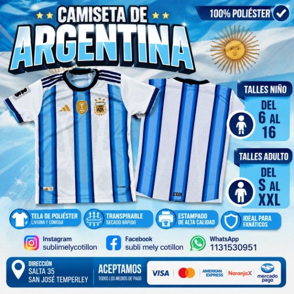 Producto - CAMISETA DE ARGENTINA DE NIÑO 6 AL 16