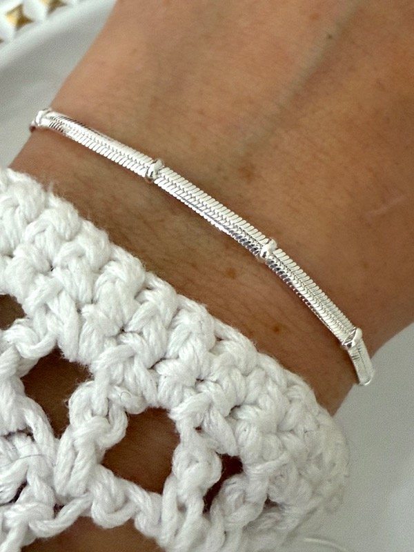 Producto - PB1125 Pulsera snake con bolitas acero blanco 18 cm
