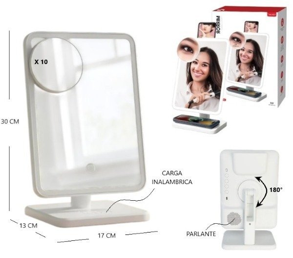 Producto - Espejo LED con Parlante Bluetooth y Carga Inalambrica
