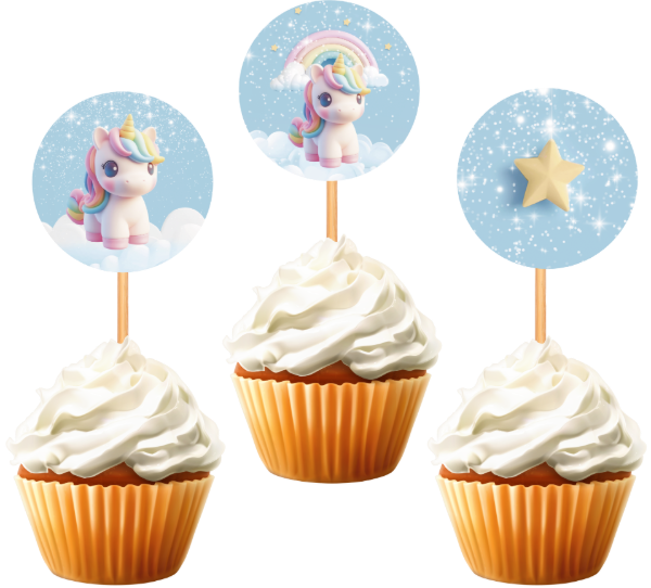 Producto - TOPPER CUPCAKE UNICORNIO PASTEL X 10
