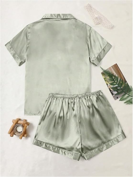 Producto - Conjunto de pijama de 2 piezas Sage Green Saten - 2