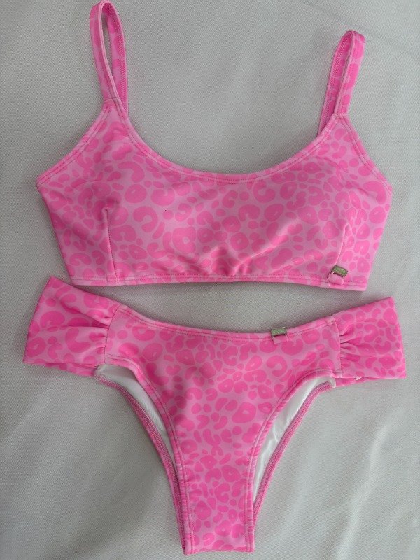 Producto - Conjunto top y vedetina con frunce print rosa