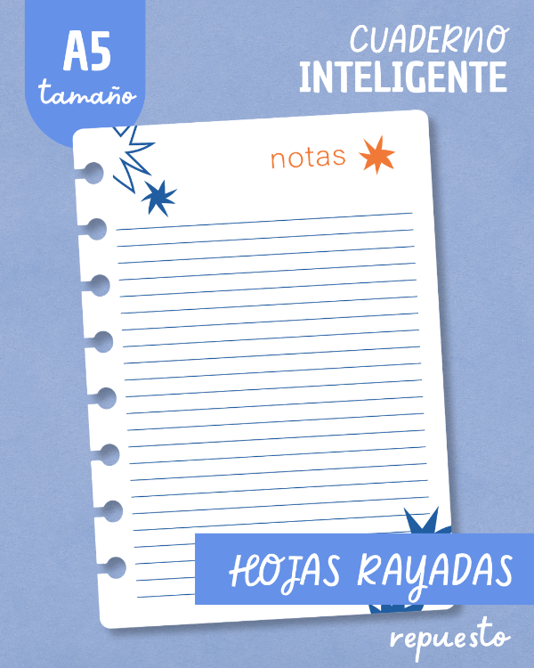 Producto - Repuesto de hojas A5 - Rayado - Estrellas azules