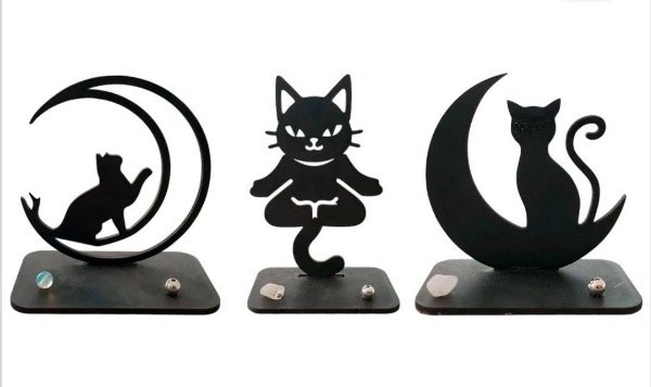 Producto - Porta sahumerio gato black mdf grande 10x10 cm