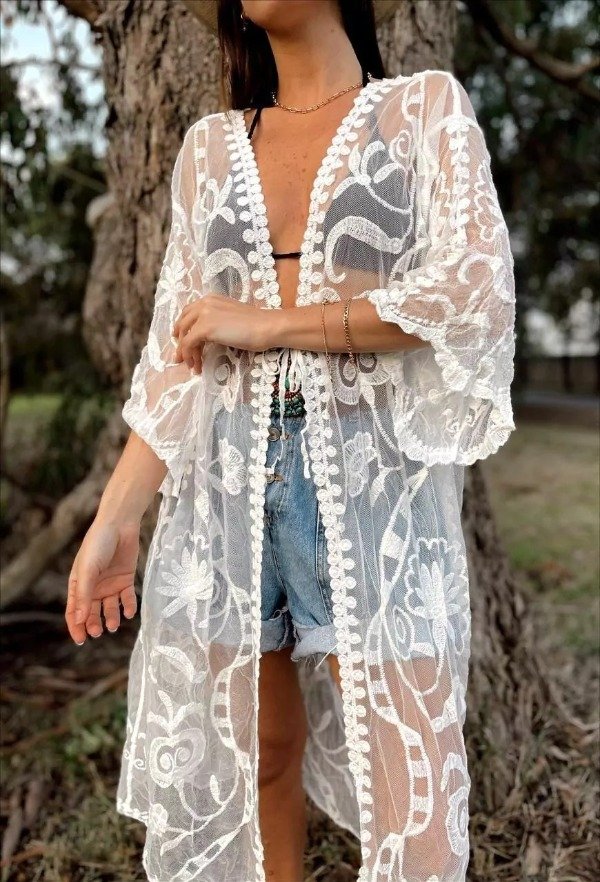 Producto - Kimono Lola de Tul Bordado (Art 1111R)