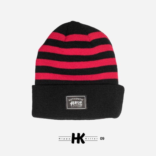Producto - gorro lana rayado negro y rojo