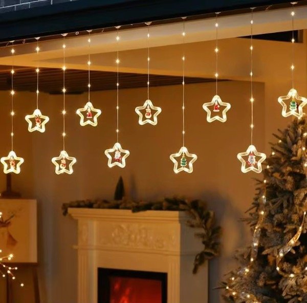 Producto - Cortina Luces Estrella Navidad 3Mts Modelos Con Muñequitos