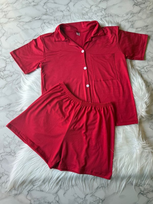 Producto - Pijama camisero liso - Rojo