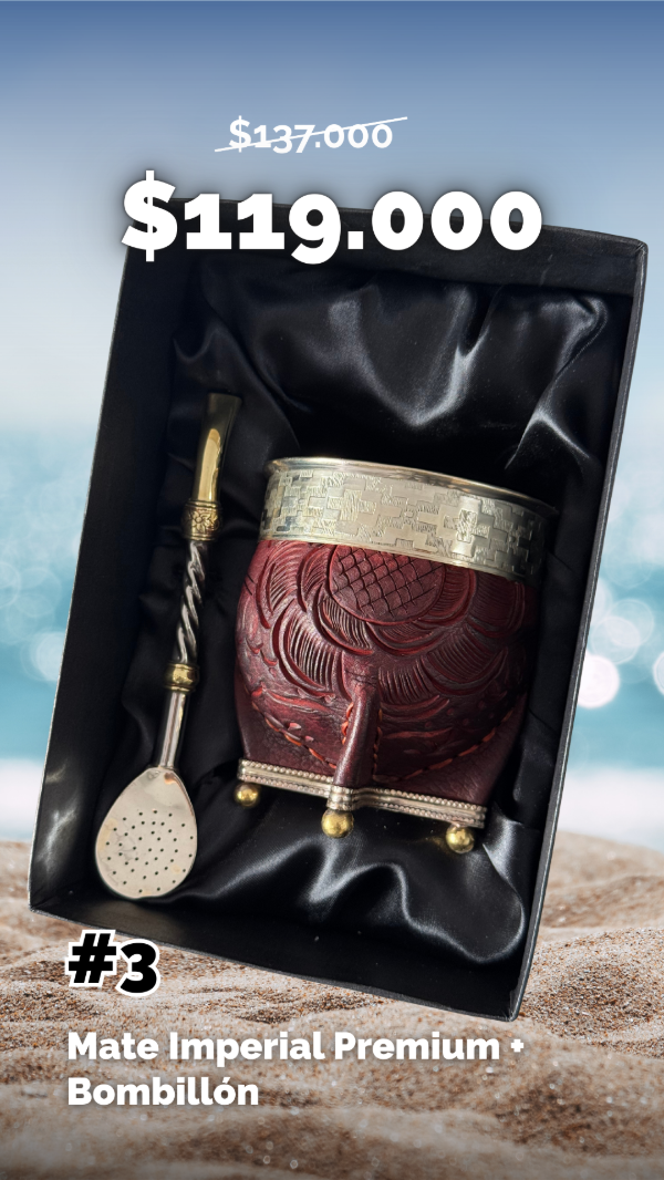 Producto - COMBO MATE IMPERIAL PREMIUM MARRON PERSONALIZADO + BOMBILLON ALPACA + CAJA
