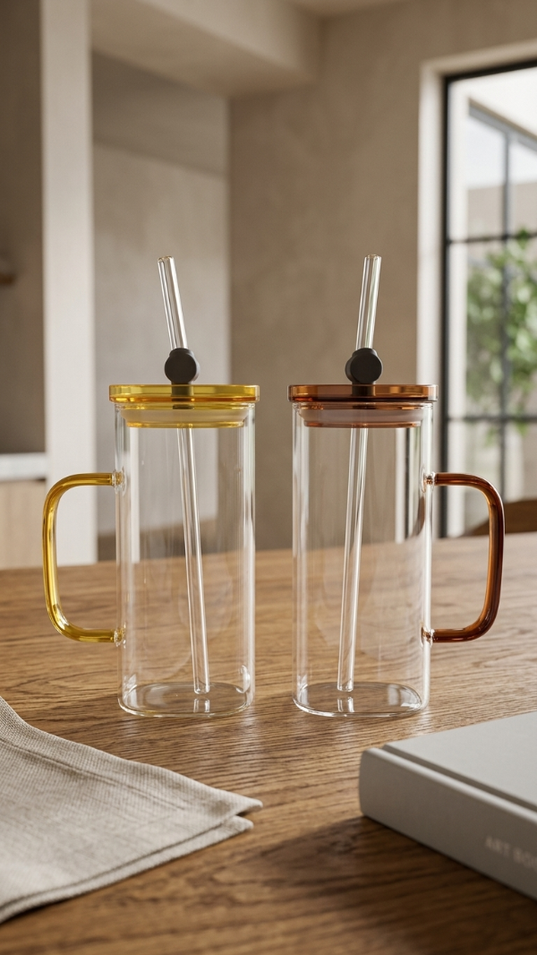 Producto - Mug de Vidrio de Borosilicato Primium con Tapa y Bombilla