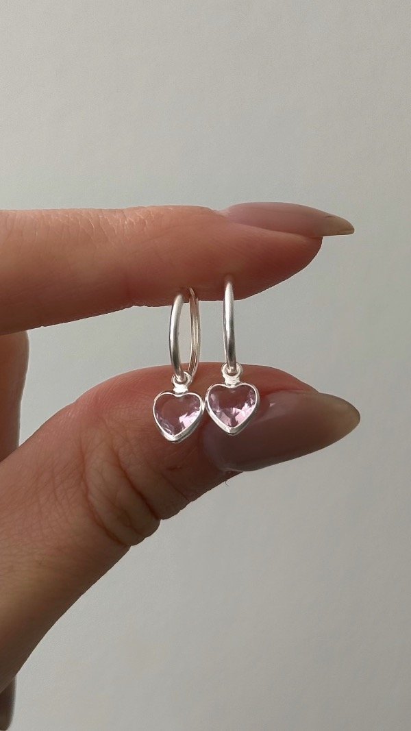 Producto - Argollas 1,3cm corazon cubic rosa ACERO BLANCO