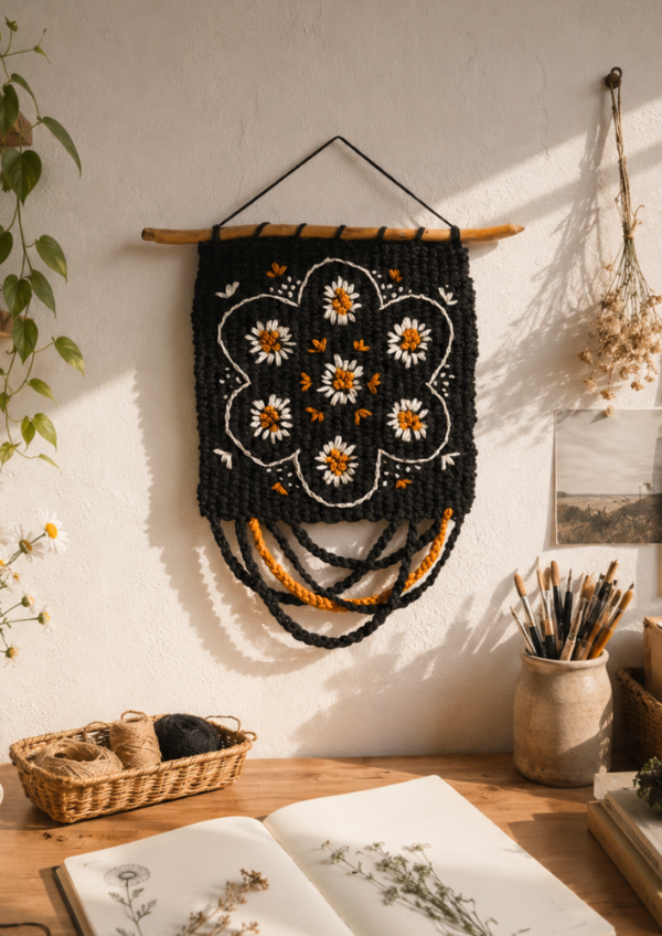 Producto - Tapiz artesanal Mosaico floral tejido en telar a mano 36x47 cm - 0
