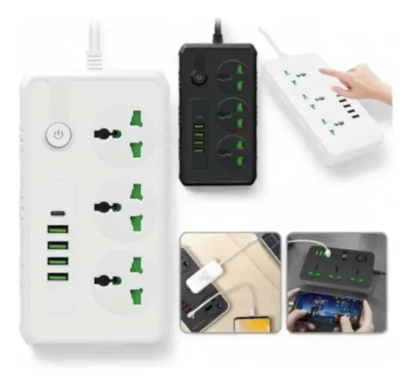 Producto - ZAPATILLA INTELIGENTE 4 USB 3.0 1 TIPO C 20W 3 TOMAS 2M 220v