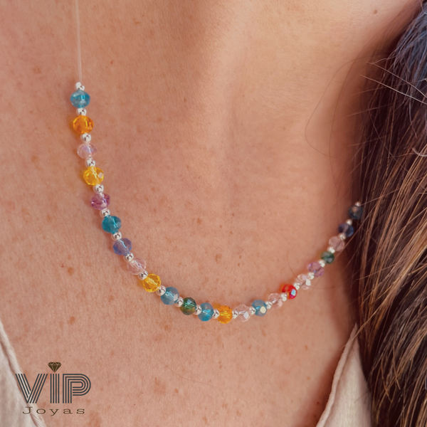 Producto - Conjunto Tanza Bicono Colores y Bolitas Plata 925