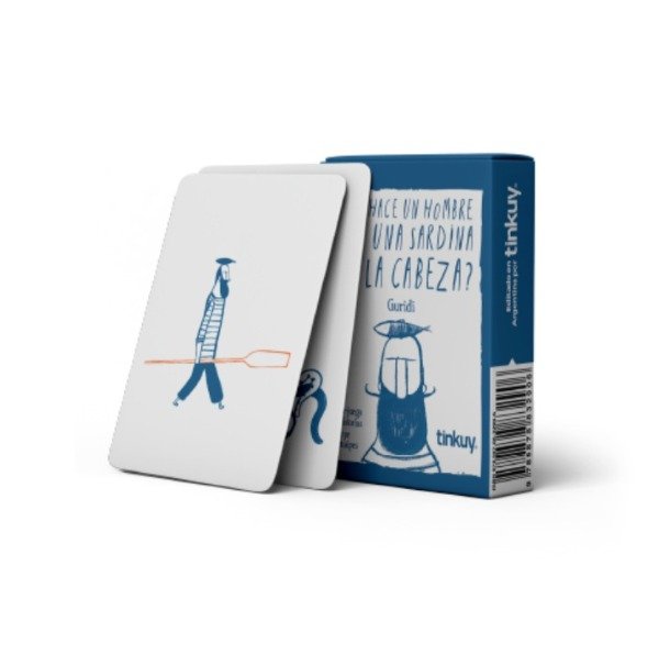 Producto - Cartas Tinkuy. Que hace un hombre con una sardina en la cabeza.