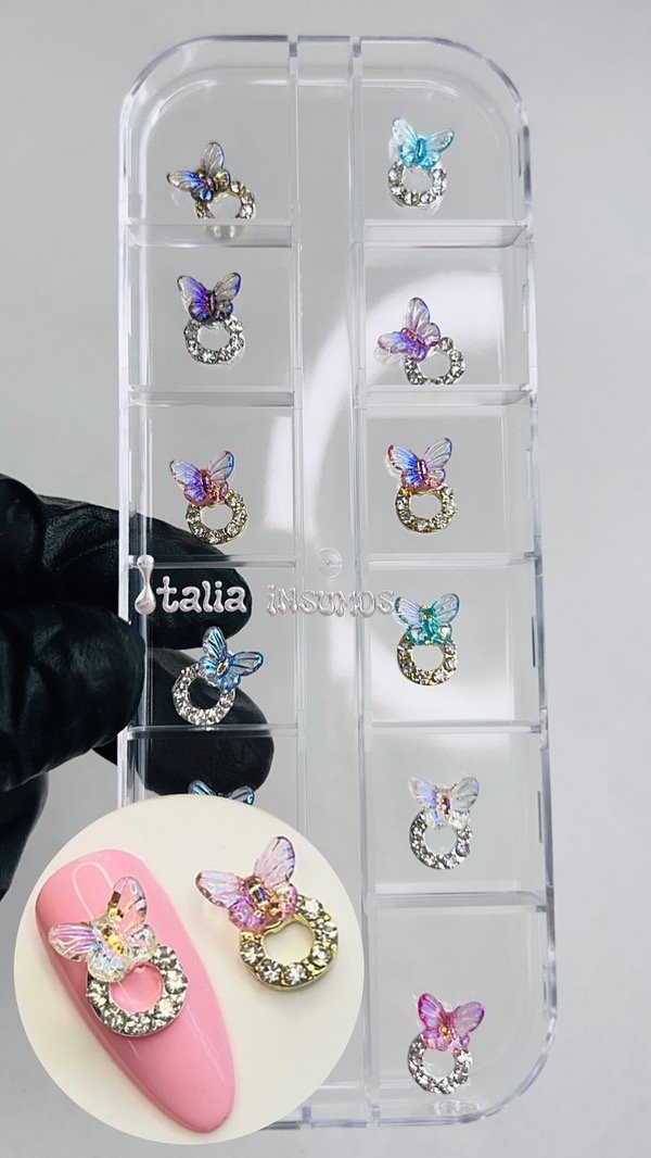 Producto - Coronas de de strass con mariposa tornasol x12