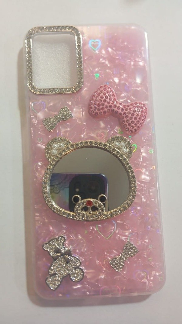 Producto - Funda Premium Espejo Strass Holográfica Rosa para Samsung A06