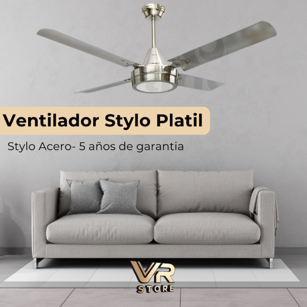 Producto - Ventilador Stylo Platil/acero con plafon led 18w