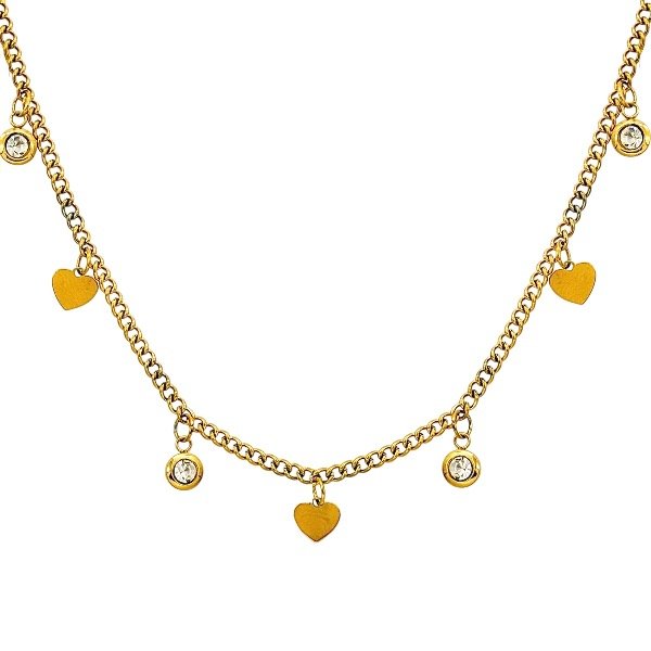 Producto - Collar de acero dorado - Dijes - Corazones