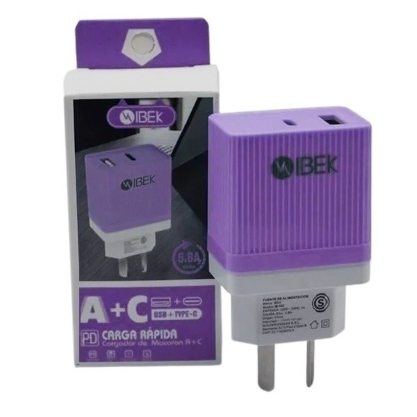 Producto - CARGADOR PARED CABEZAL 220V A+C 5.8A IBEK