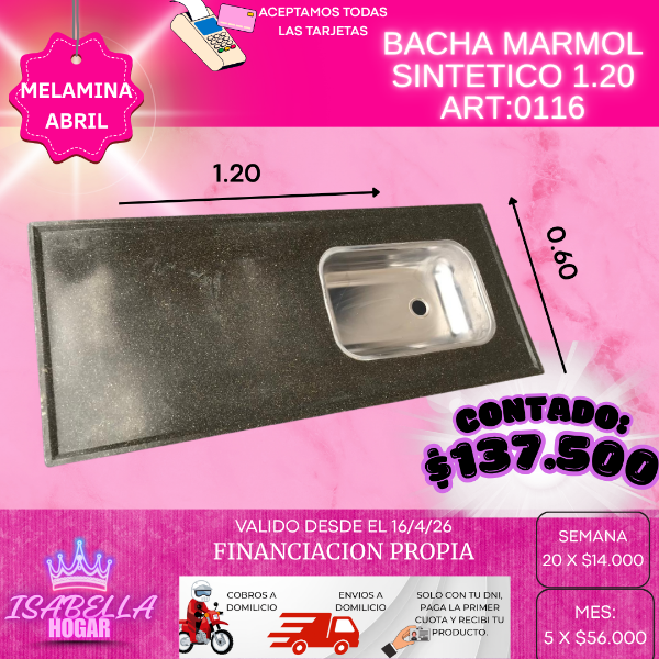 Producto - BACHA MARMOL SINTETICO 1.20