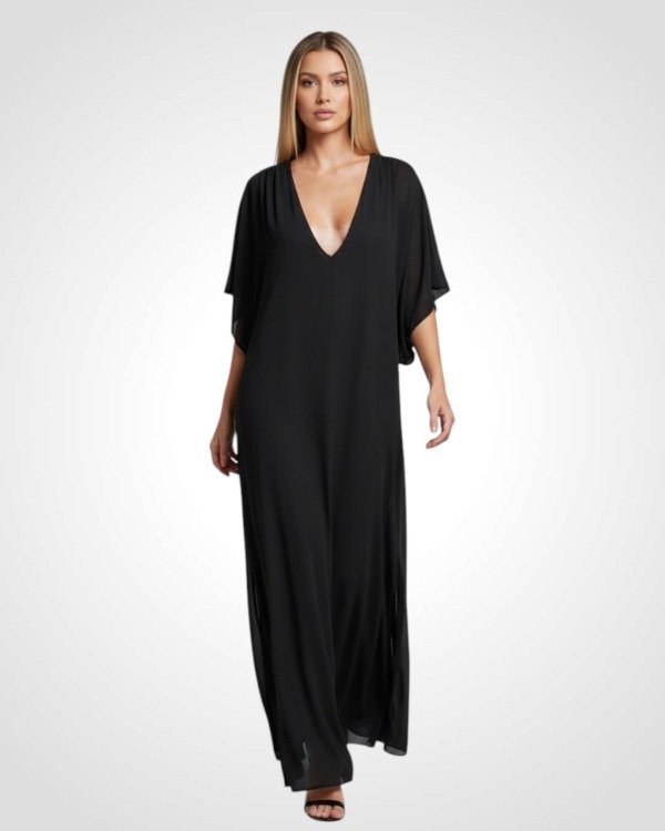 Producto - VESTIDO DE GASA LARGO PLUS NEGRO CANARIAS 0082